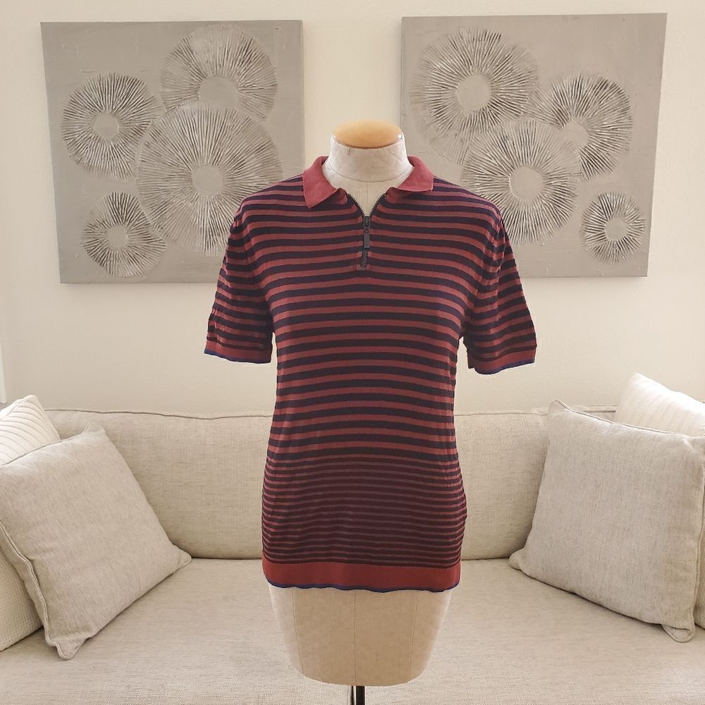 ✨ TOPMAN ✨ Quarter Zip Short Sleeve Knit Polo Shirt - [XSmall]